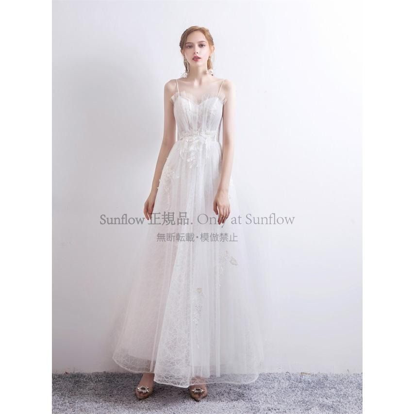 ウエディングドレス スレンダー ロングドレス 結婚式 花嫁 ドレス ウェディングドレス 二次会 キャミソールドレス ノースリーブ レース フリル 小さいサイズ CCLF1104P082