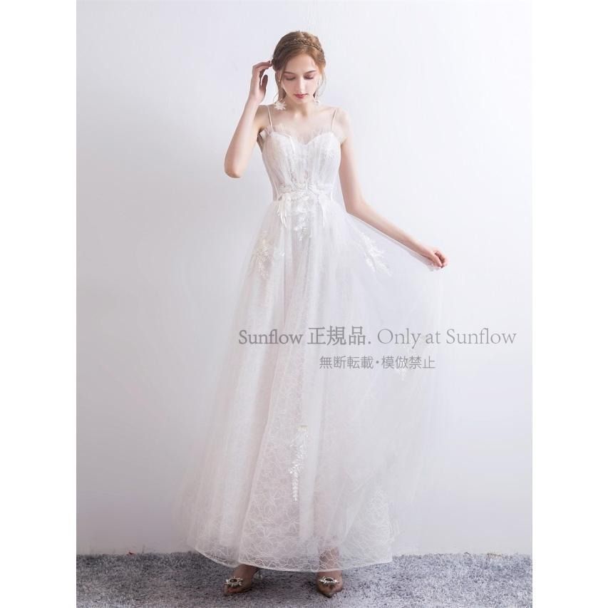 ウエディングドレス スレンダー ロングドレス 結婚式 花嫁 ドレス ウェディングドレス 二次会 キャミソールドレス ノースリーブ レース フリル 小さいサイズ CCLF1104P082