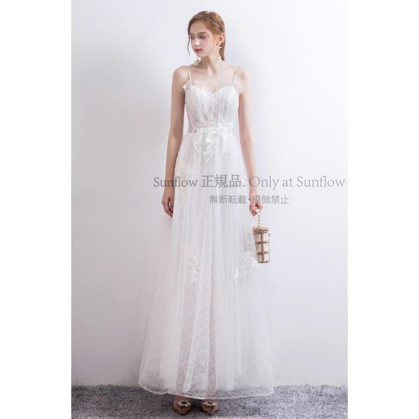 ウエディングドレス スレンダー ロングドレス 結婚式 花嫁 ドレス ウェディングドレス 二次会 キャミソールドレス ノースリーブ レース フリル 小さいサイズ CCLF1104P082 MAAHADDERANG_COM