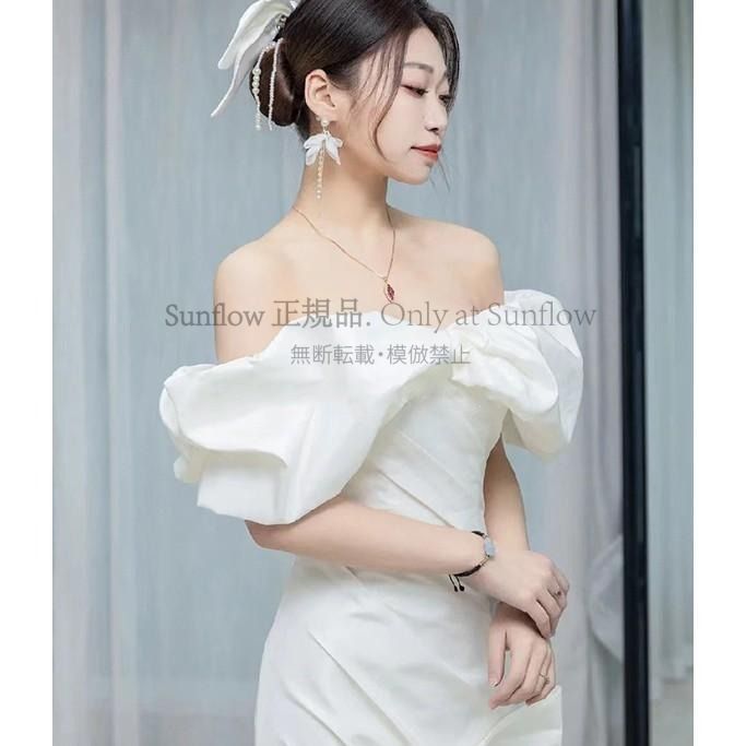 ウエディングドレス マーメイド トレーン ウェディングドレス 袖あり オフショルダー ドレス ロングドレス マキシ丈 リボン 大きいサイズ 小さいサイズ 白 CCLF1104P110