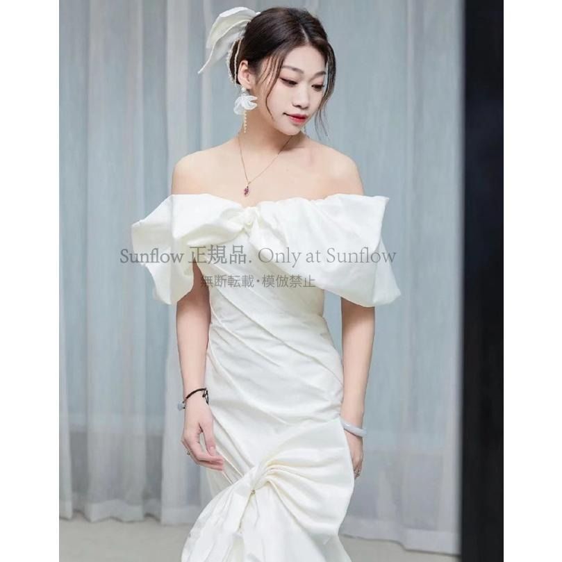ウエディングドレス マーメイド トレーン ウェディングドレス 袖あり オフショルダー ドレス ロングドレス マキシ丈 リボン 大きいサイズ 小さいサイズ 白 CCLF1104P110