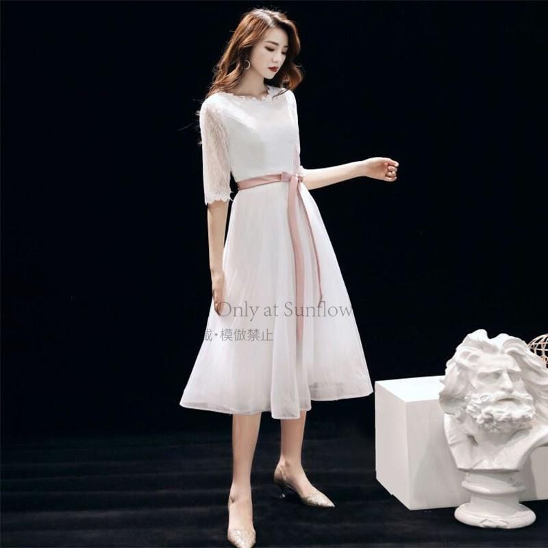 一部 ウェディングドレス 花柄 レース ウエストマーク リボン 結婚式 花嫁 二次会 ミディアム丈 ロングドレス 白 袖あり 五分袖 大きいサイズ 2L 3L CCLF1104P069