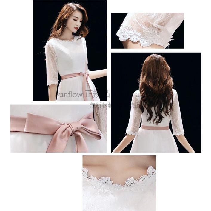 一部 ウェディングドレス 花柄 レース ウエストマーク リボン 結婚式 花嫁 二次会 ミディアム丈 ロングドレス 白 袖あり 五分袖 大きいサイズ 2L 3L CCLF1104P069 MAAHADDERANG_COM