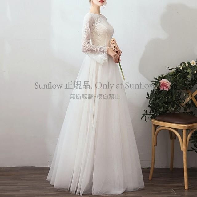 ウェディングドレス 大きいサイズ 3l ウエディングドレス 袖あり 長袖 ウェディングドレス 白 二次会 花嫁 刺繍 総レース ベールスカート CCLF1104P124