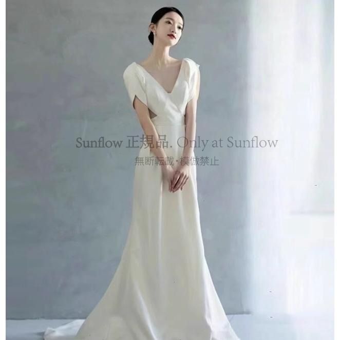 ウエディングドレス スレンダーライン 袖あり 半袖 ロング丈 背中あき バックオープン 大きいサイズ 3L 白 ロングドレス Aライン トレーン 結婚式 二次会 花嫁 CCLF1104P064