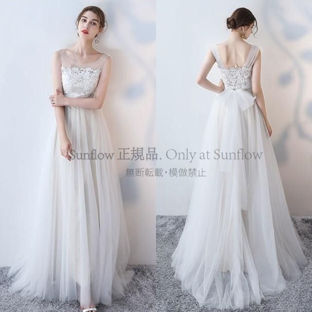 一部 ウエディングドレス 白 チュール ウェディングドレス 白ワンピース レース ノースリーブ ホワイト 花柄 Ａライン バックリボン スレンダー CCLF1104P101