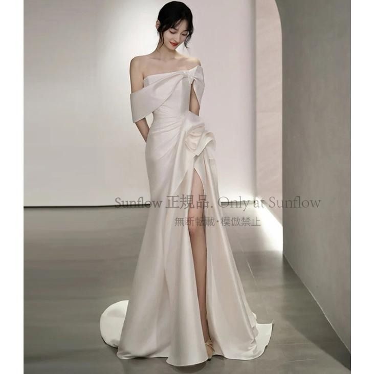 ウエディングドレス マーメイド トレーン ウェディングドレス 袖あり オフショルダー ドレス ロングドレス 深スリット 大きいサイズ 3L 白 セクシー CCLF1104P107