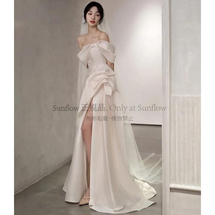 ウエディングドレス マーメイド トレーン ウェディングドレス 袖あり オフショルダー ドレス ロングドレス 深スリット 大きいサイズ 3L 白 セクシー CCLF1104P107