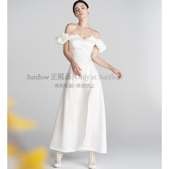 ウェディングドレス 結婚式 二次会 花嫁 ドレス 白 スレンダー 披露宴 ロングドレス オフショルダー スリット 背中あき セクシー シンプル エレガント CCLF1104P077