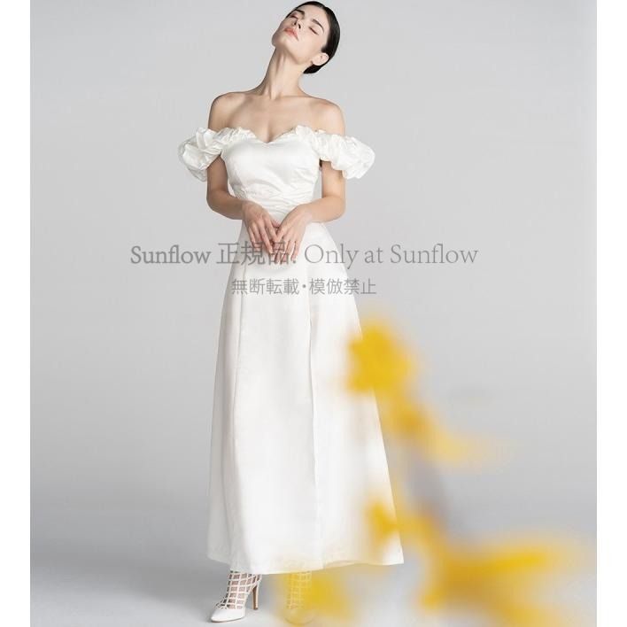 ウェディングドレス 結婚式 二次会 花嫁 ドレス 白 スレンダー 披露宴 ロングドレス オフショルダー スリット 背中あき セクシー シンプル エレガント CCLF1104P077