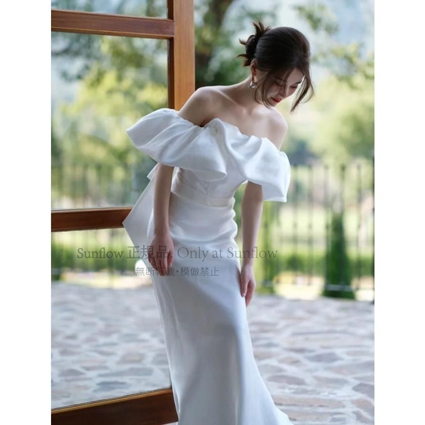 ウエディングドレス マーメイド トレーン ウェディングドレス 袖あり オフショルダー ドレス 花嫁 マキシ丈 大きいサイズ 3L 白 フリル 上品 シンプル CCLF1104P106