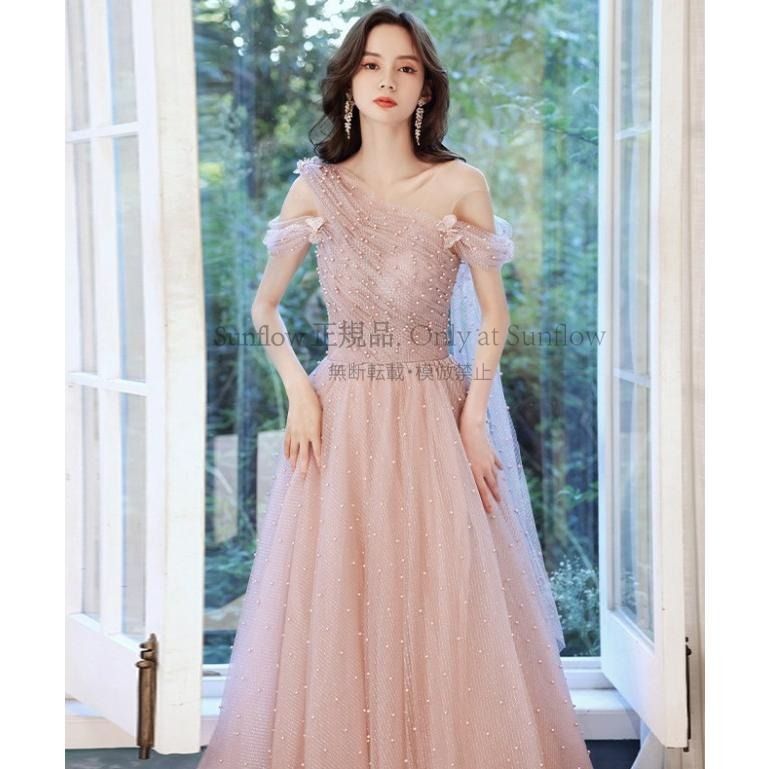 ウェディングドレス ドレス 結婚式 二次会 花嫁 ドレス ピンク 大きいサイズ ワンショルダー オフショルダー Aライン フ スレンダーライン CCLF1104P103