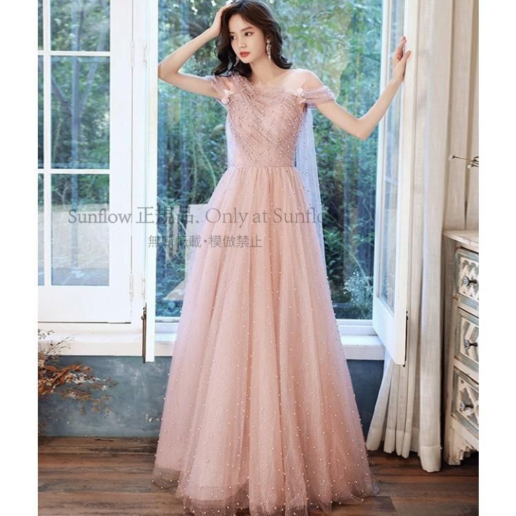 ウェディングドレス ドレス 結婚式 二次会 花嫁 ドレス ピンク 大きいサイズ ワンショルダー オフショルダー Aライン フ スレンダーライン CCLF1104P103