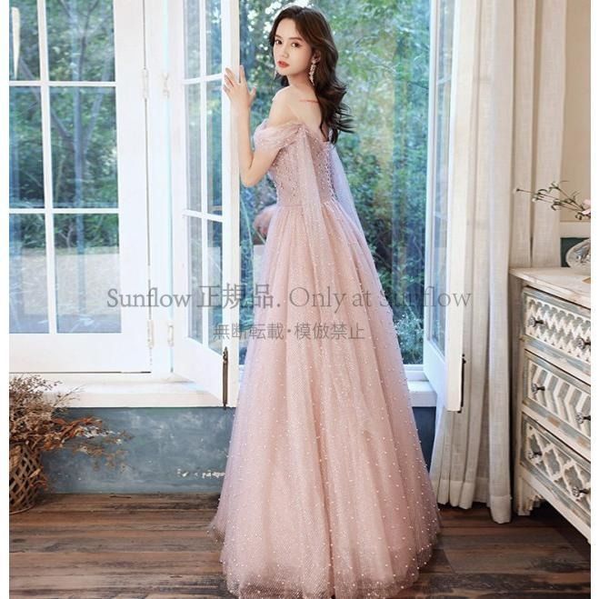 ウェディングドレス ドレス 結婚式 二次会 花嫁 ピンク 大きいサイズ ワンショルダー オフショルダー Aライン フ スレンダーライン