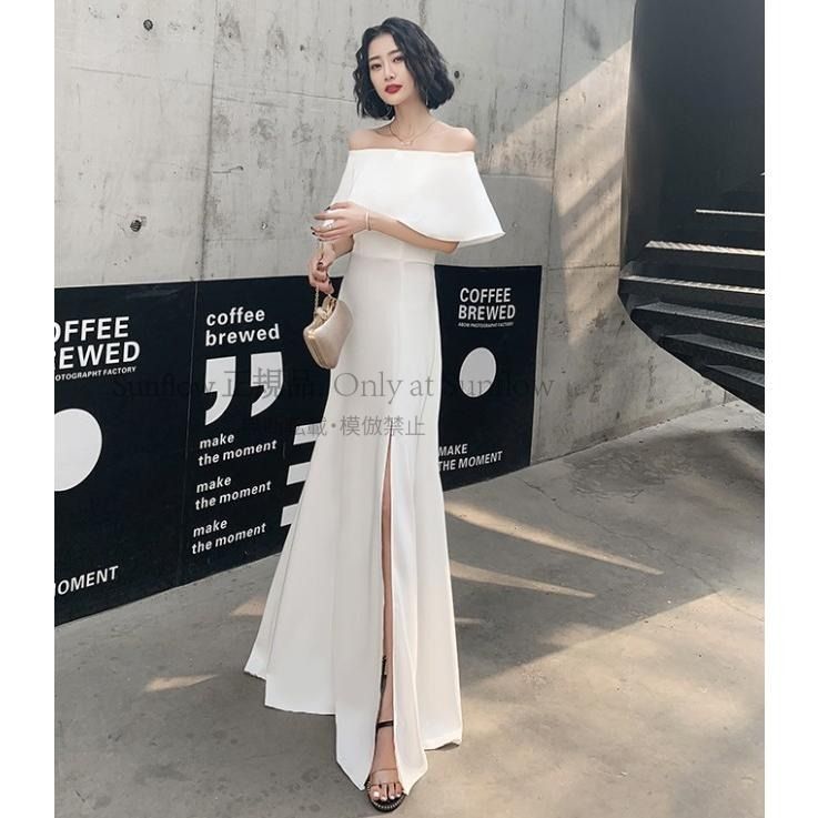 ウエディングドレス ドレス 白 赤 黒 袖あり 結婚式 二次会 花嫁 ドレス 大きいサイズ 3L 4L オフショルダー スレンダーライン スリット セクシー CCLF1104P085