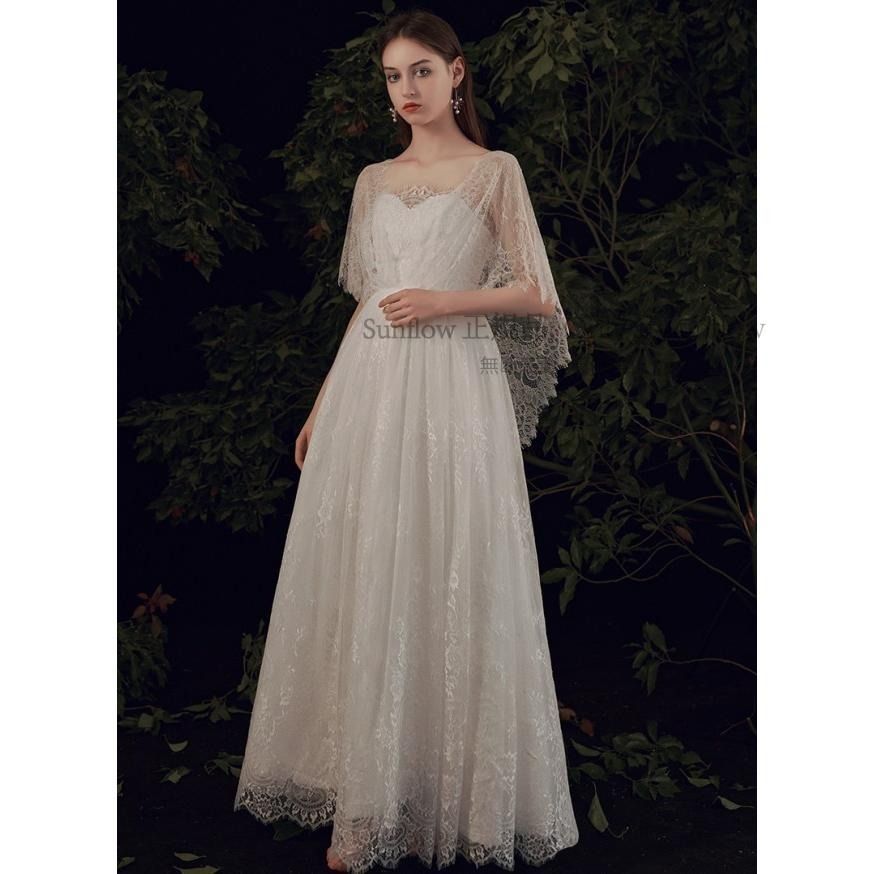 ウェディングドレス エンパイアドレス 結婚式 二次会 花嫁 マタニティ ドレス 白 ロングドレス 袖あり 半袖 大きいサイズ 3 L 小さいサイズ シースルー