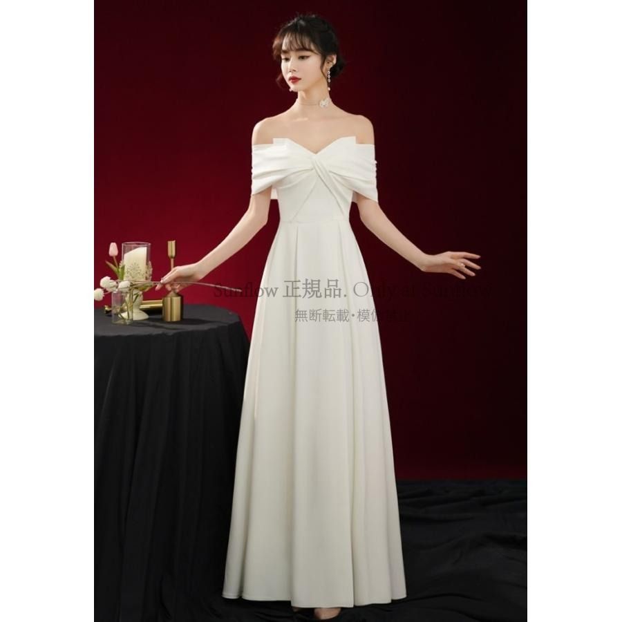 ウエディングドレス オフショルダー 白 ロングドレス 袖あり 二次会 ドレス 花嫁 結婚式 大きいサイズ 3L 小さいサイズ リボン 上品 大人 CCLF1104P102