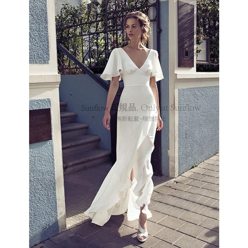 ウェディングドレス 大きいサイズ ウエディングドレス 白 二次会 花嫁 袖あり フ スリーブ リゾートウェディング スレンダー CCLF1104P122 STCBANGLADESH_COM