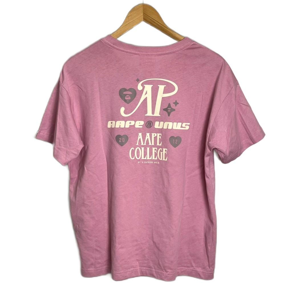 アベイシングエイプ A BATHING APE AAPE リボンモチーフ ワッペン Tシャツ 半袖 カットソー クルーネック XS ピンク レディース
