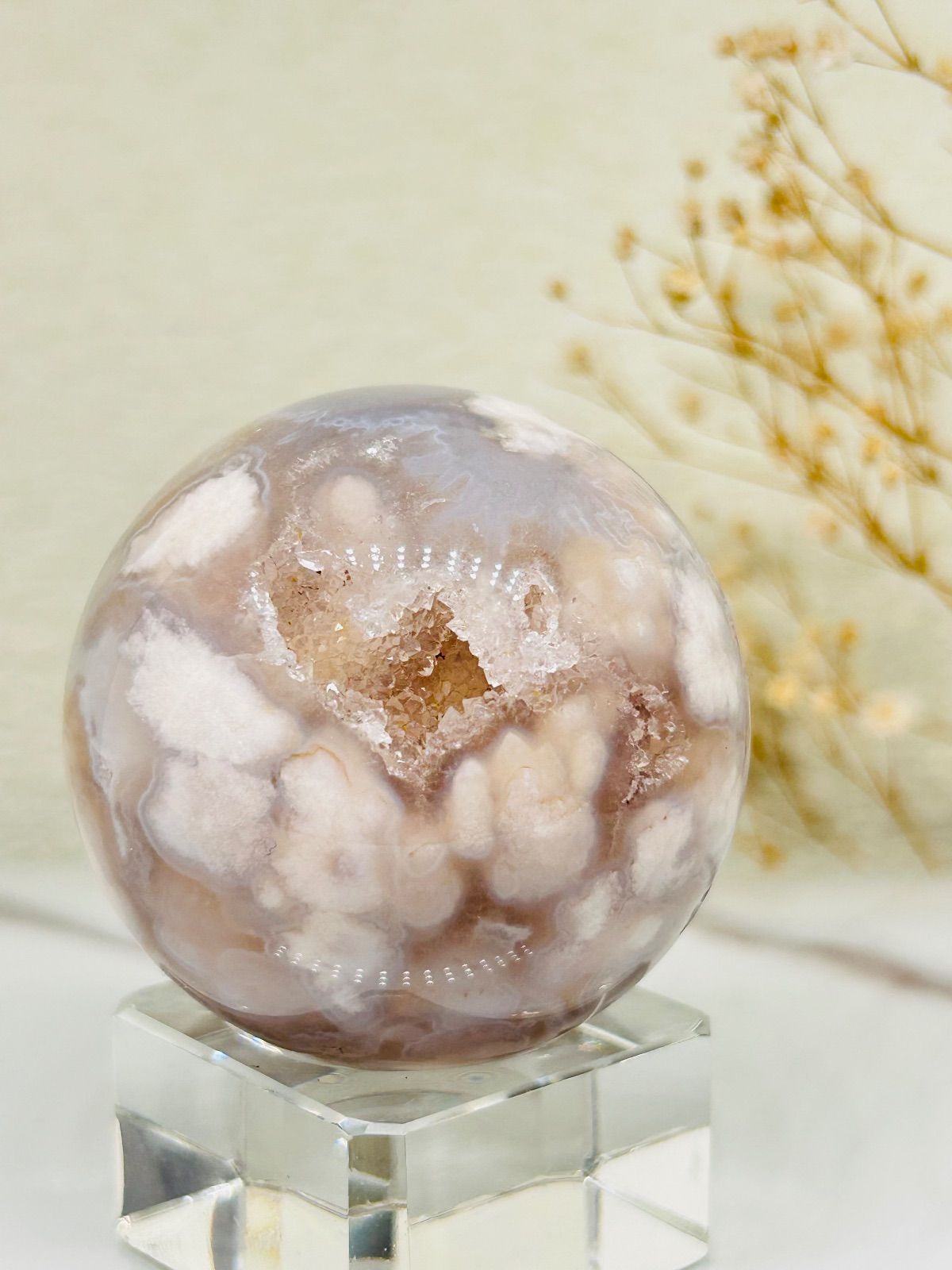 ☆癒し系天然石☆ 花満開 ピンクアメジストフラワースフィアΦ49.3mm