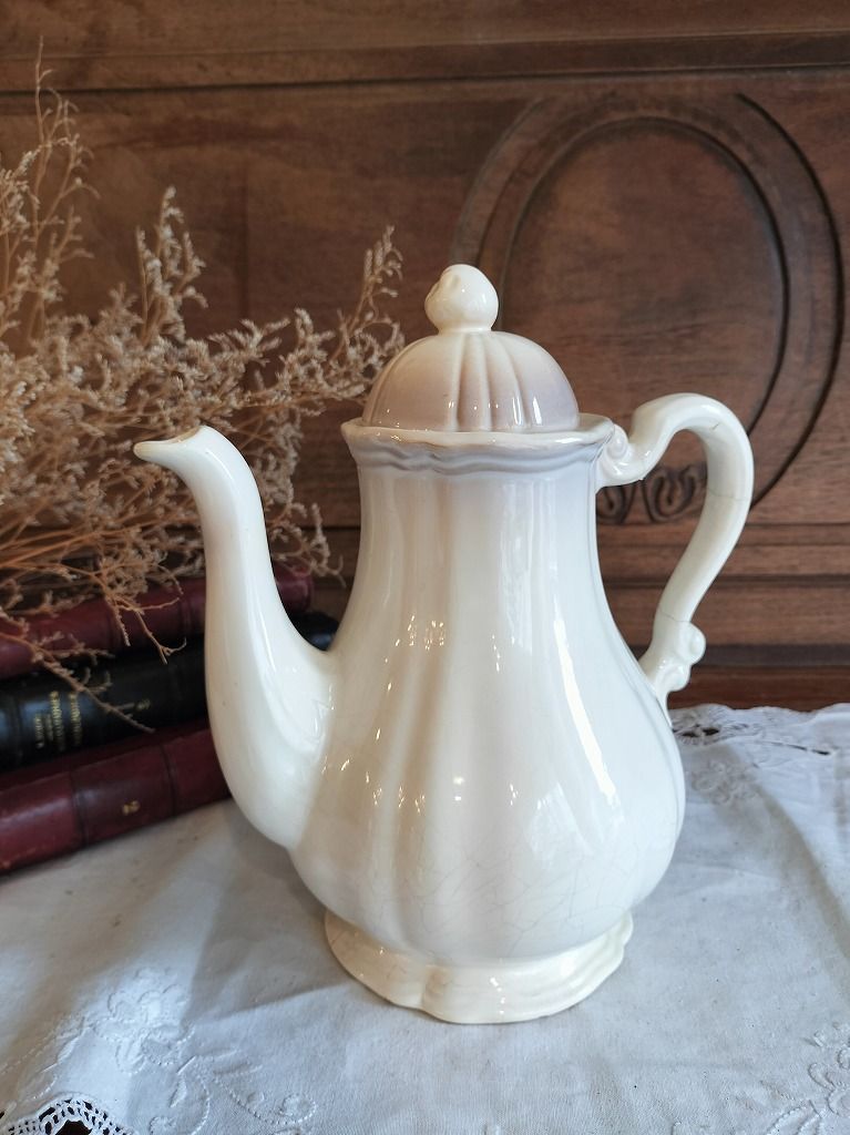 【サルグミンヌ】花リムピッチャー フランス アンティークア 花リム 陶器 ピッチャー 花瓶 サルグミンヌ製