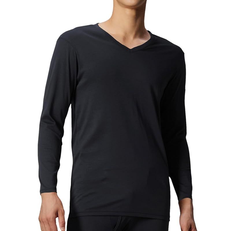 ワコールメン あったかインナー Vネック 8分袖 綿100％ 保温性 やわらかさが続く 静電気が起こりにくい 毛玉になりにくい 後裾長め設計 インナー WL6103 メンズ BL LL 0