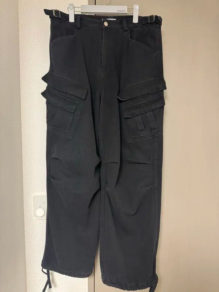3 Nonnod ダブル ポケット カーゴ ヴィンテージ ブラックパンツ