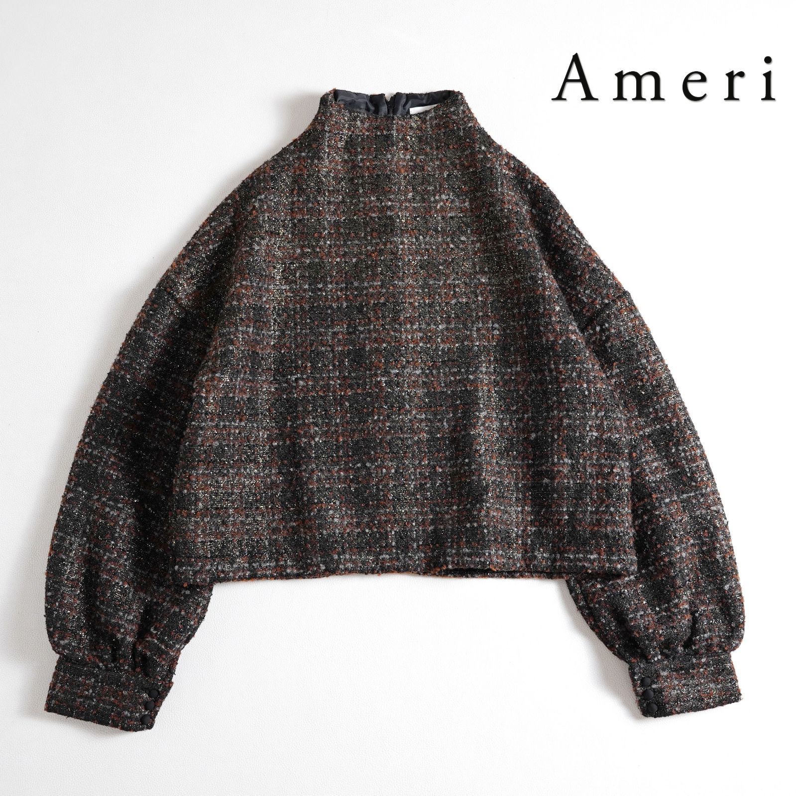728t Ameri アメリ ラメ ツイード ボリュームスリーブ プルオーバー サイズ ブラウン
