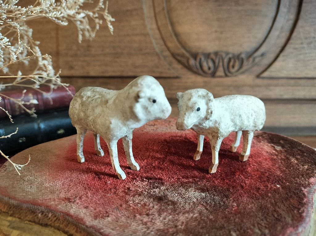 フランス アンティーク かわいい 小さい 羊 ひつじ2点セット