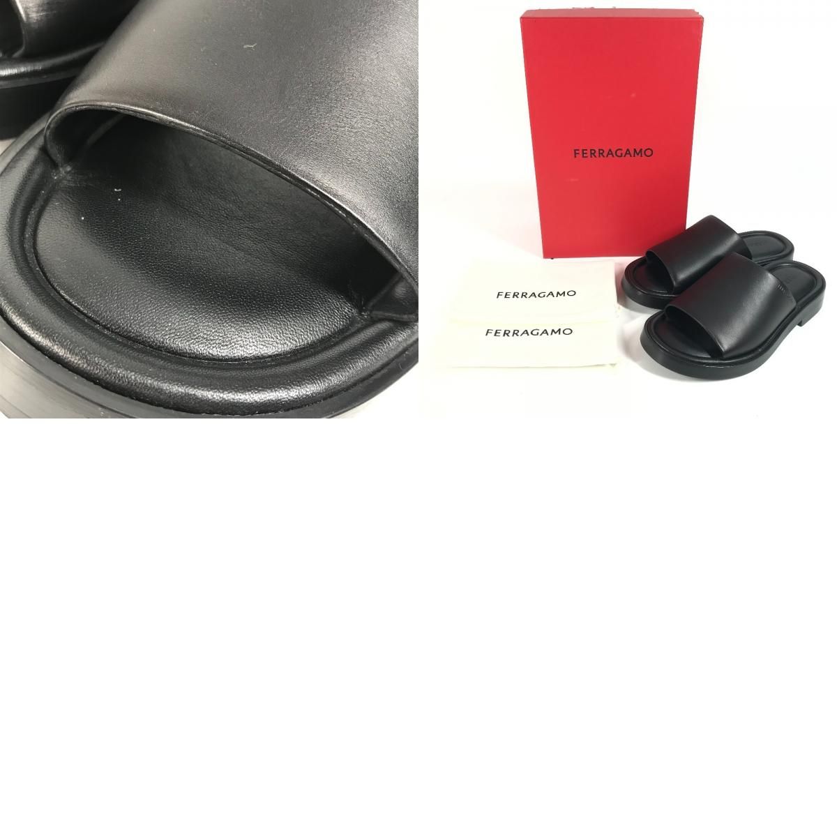 Salvatore Ferragamo サルヴァトーレフェラガモ サンダル ジュノーネ スライドサンダル 760634 レザー ブラック