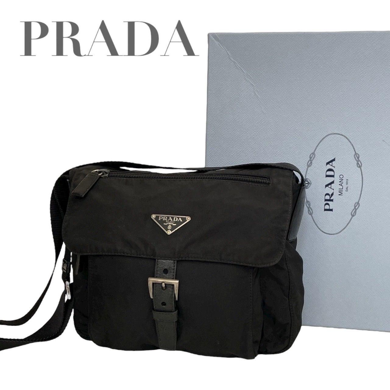 極美品　プラダ　三角ロゴ　フラップ ナイロン　ショルダーバッグ 4883 価格交渉/質問大歓迎♪】極美品 プラダ PRADA 三角ロゴ フラップ