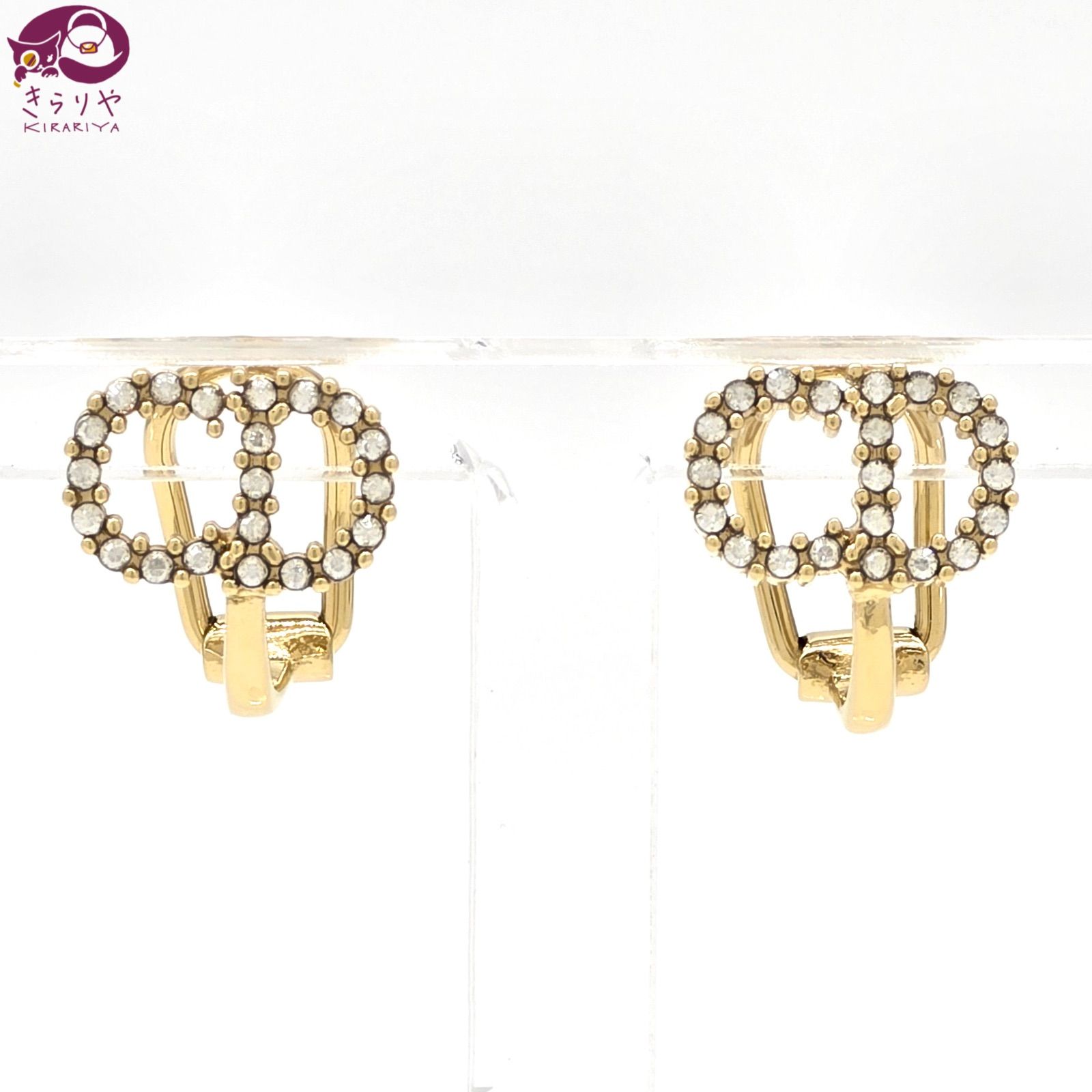 DIOR ディオール Clair D Lune クレール ディー リュヌ クリップ イヤリング 両耳 ホワイト クリスタル ゴールドトーンメタル E1716CDLCYD301