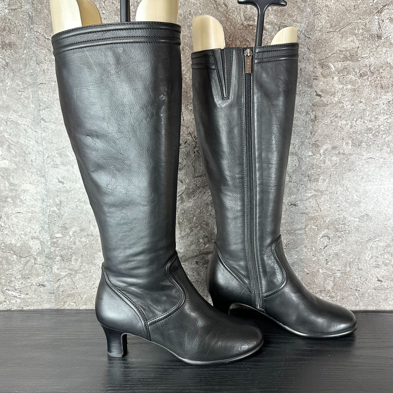 リーガル 23.5cm ブラックレザー ロングブーツ レースアップ リーガル