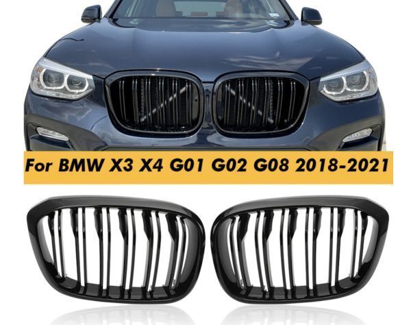 フロントグリル キドニーグリル デュアルスラット 艶あり ブラック BMW X3 X4 G01 G02 G08 2018-2021