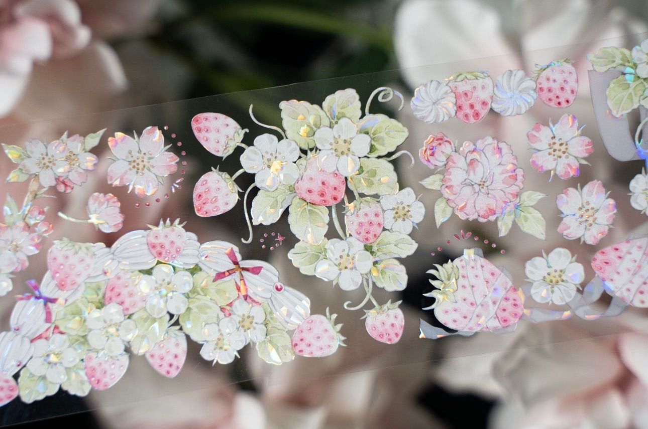 贝壳光 6cm×10m 草莓甜酱 海外マスキングテープ イチゴ 苺 いちご