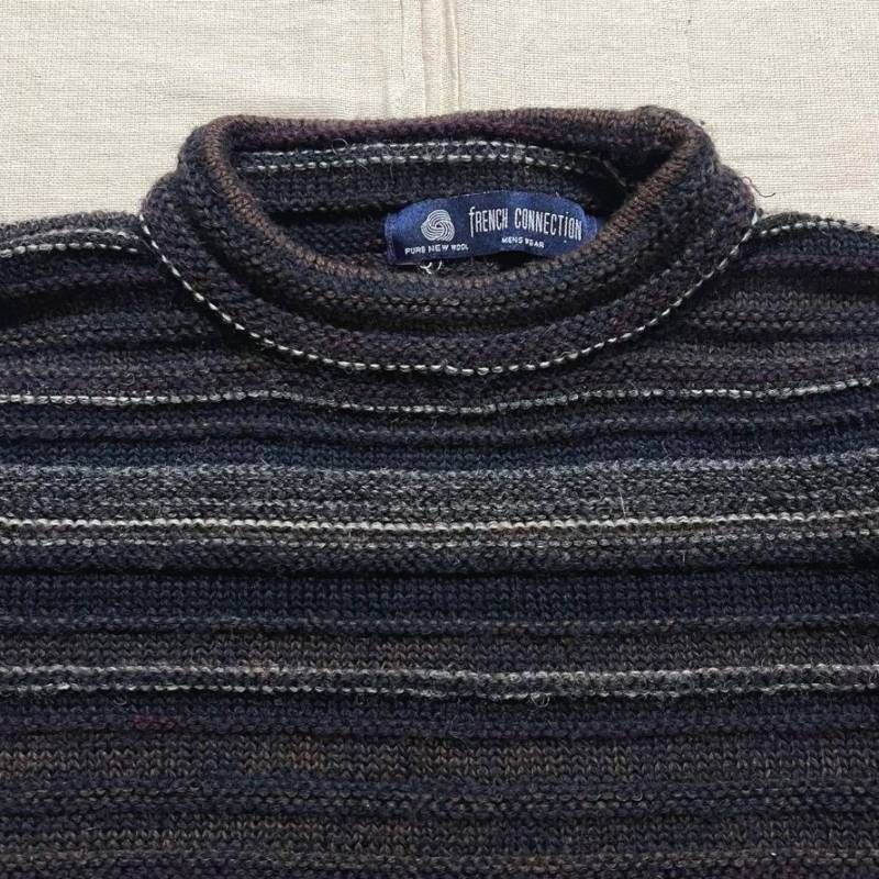 90s vintage ヴィンテージ モックネック マルチボーダー柄 立体編み 3D