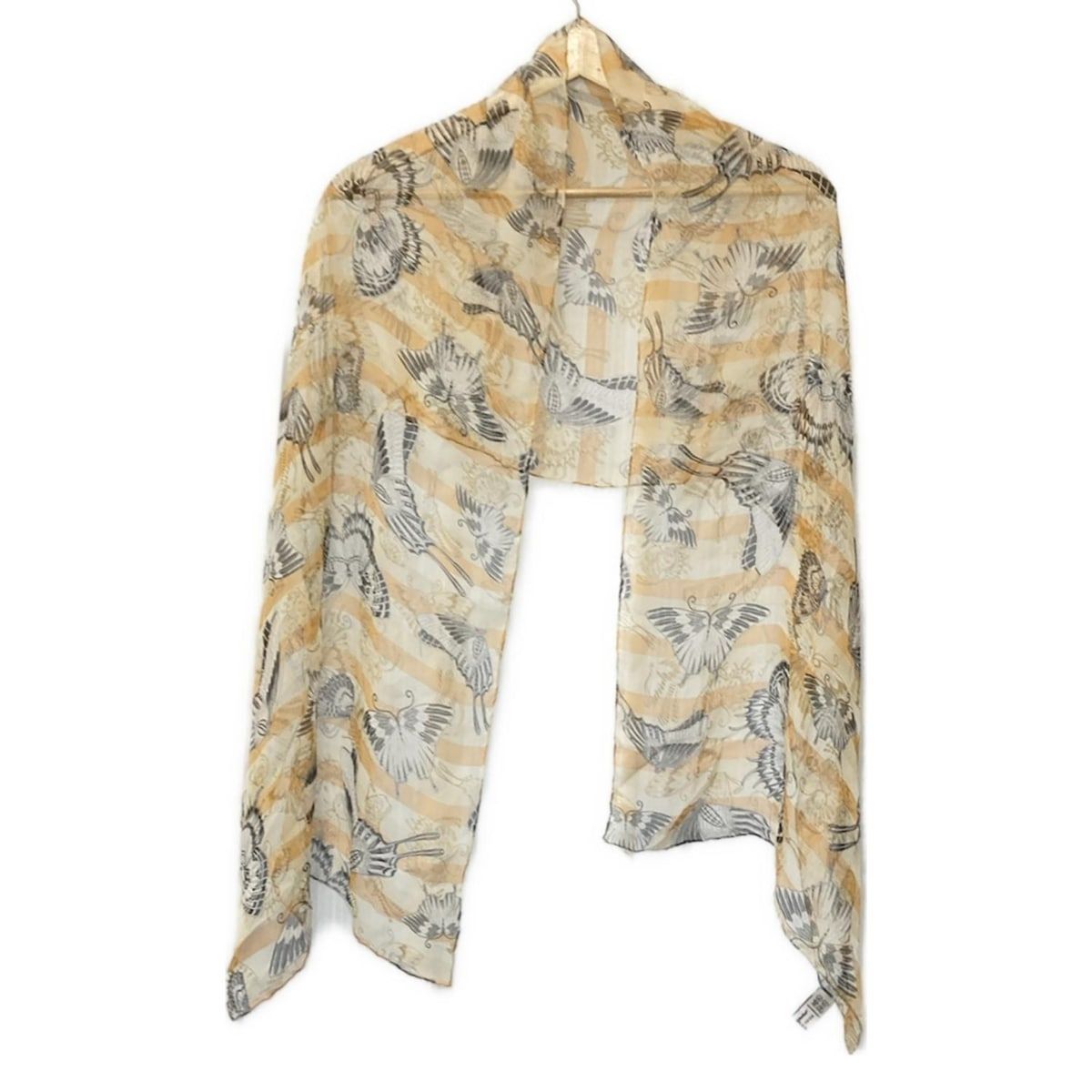 FERRAGAMO SalvatoreFerragamo サルバトーレフェラガモ スカーフ - ベージュ×オレンジ×マルチ ボーダー バタフライ 蝶