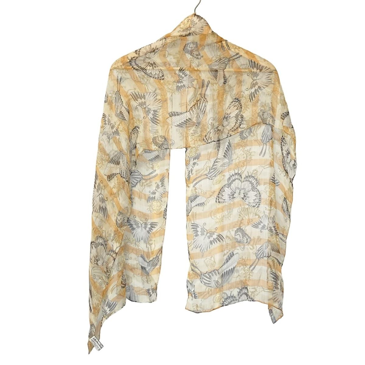 FERRAGAMO SalvatoreFerragamo サルバトーレフェラガモ スカーフ - ベージュ×オレンジ×マルチ ボーダー バタフライ 蝶