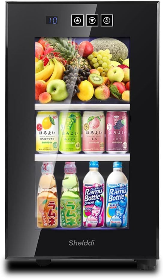 Shelddi SHR-023A小型冷蔵庫 23L 静音 一人用 1ドア ペルチェ式 温度設定7-18℃ 透明ガラスドア