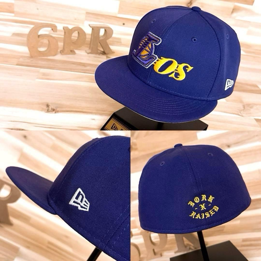 激 ニューエラ×ボーンアンドレイズド×レイカーズ コラボ キャップ 紫パープル Los 刺繍 ロゴ 59FIFTY バスケ