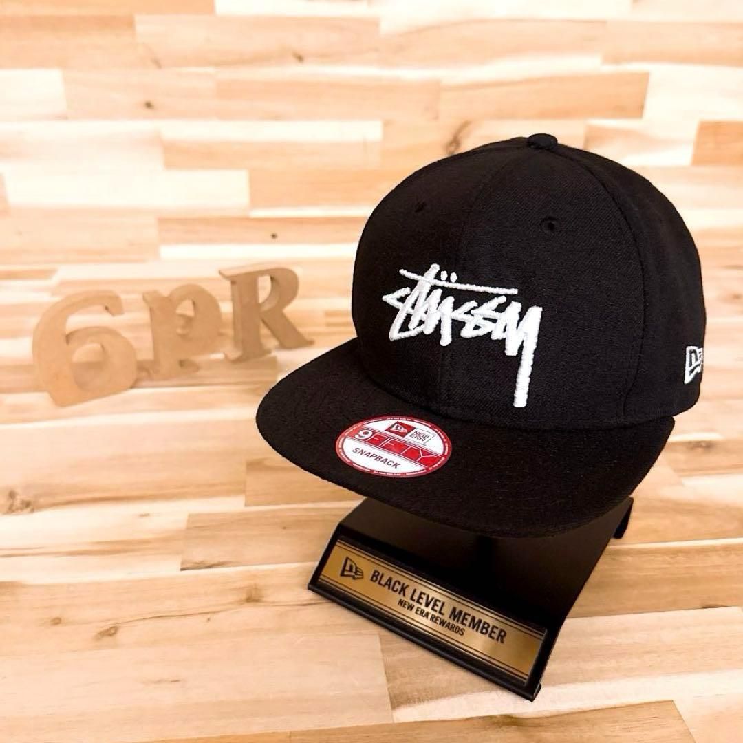 ニューエラ×ステューシー コラボ サイン ロゴキャップ 黒×白 モノトーン 立体3 D刺繍 9 FIFTY ストリート