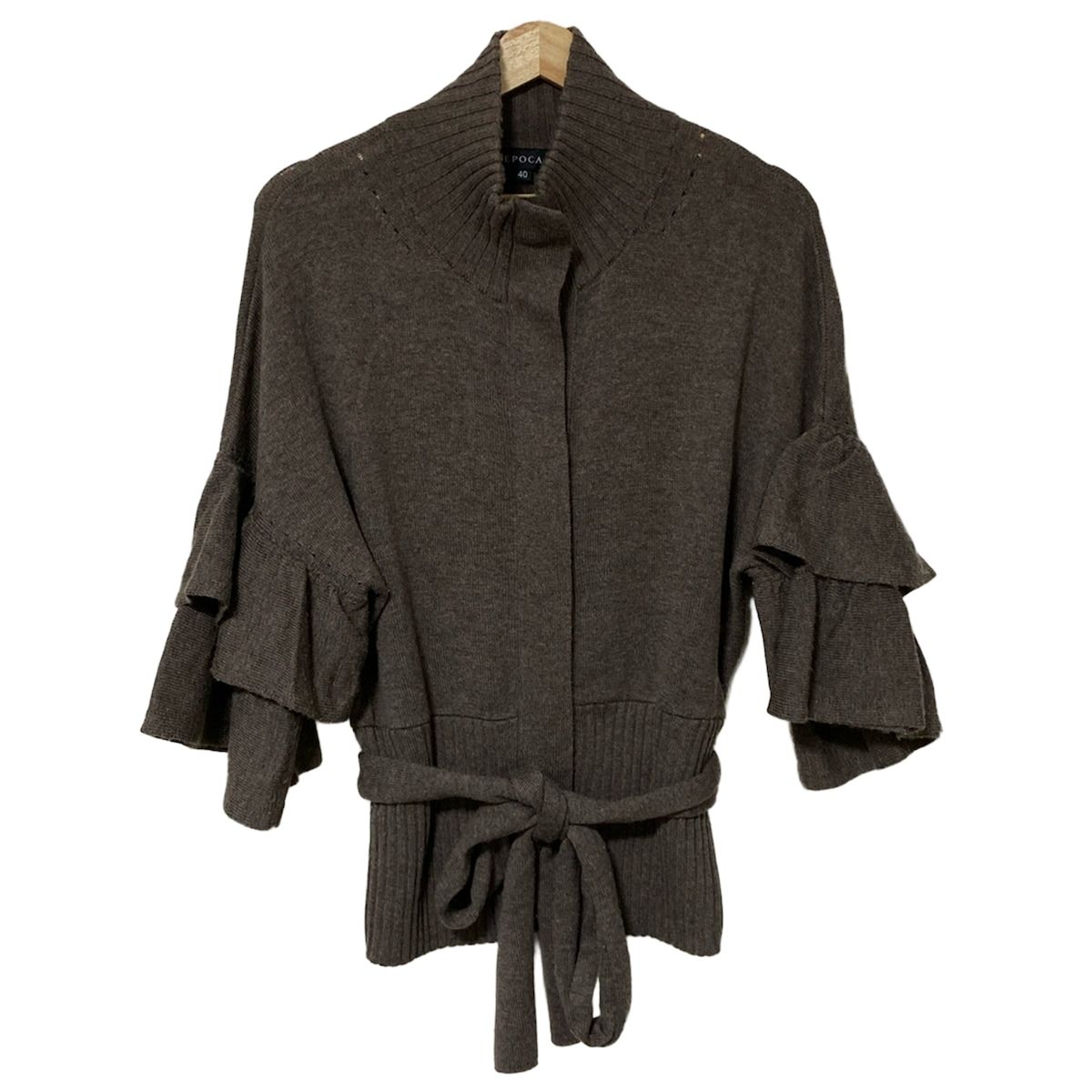 EPOCA エポカ カーディガン サイズ40 M レディース グレーベージュ 七分袖 フリル