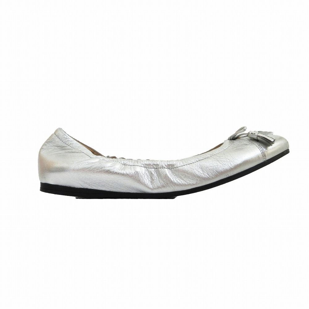 PRADA プラダ ロゴ金具 バレエシューズ シルバー サイズ25.5cm