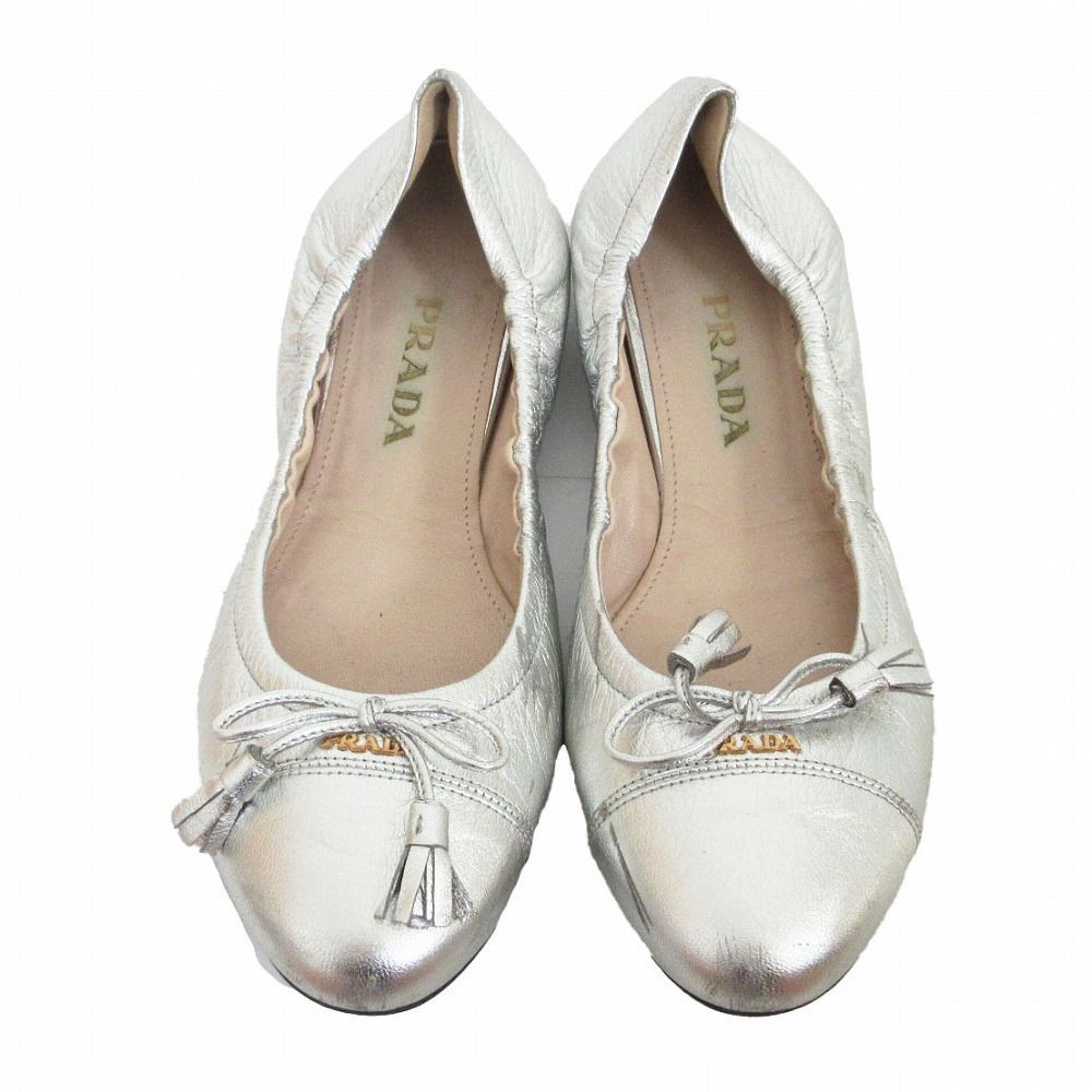 PRADA シルバー バレエシューズ 36 PRADA プラダ ロゴ金具 バレエシューズ シルバー サイズ25.5cm