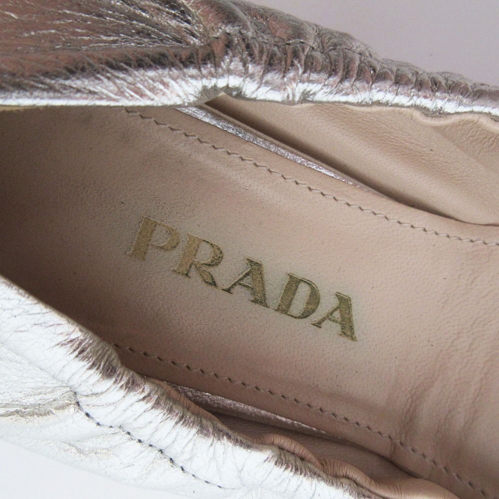 PRADA プラダ ロゴ金具 バレエシューズ シルバー サイズ25.5cm