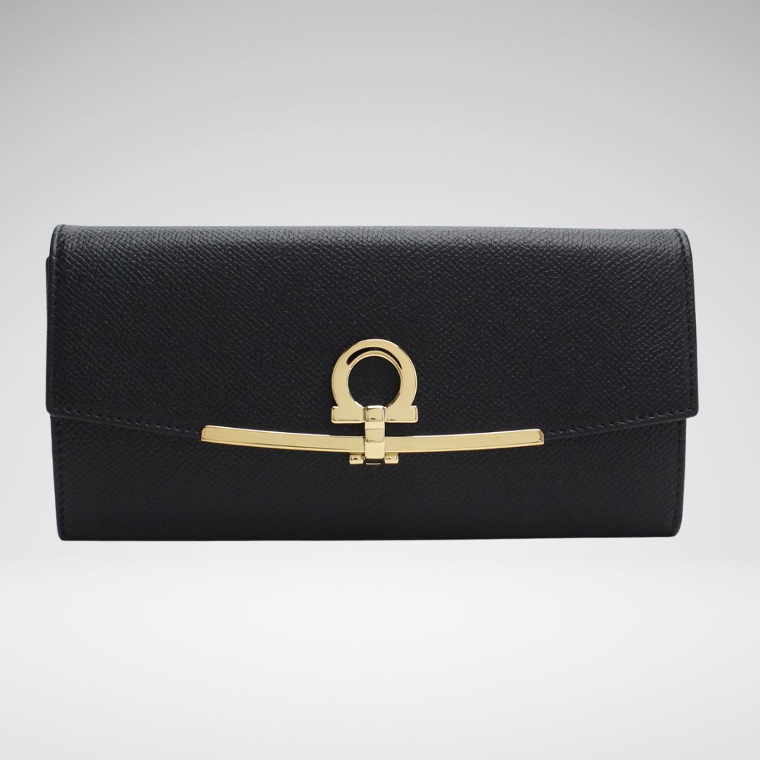 フェラガモ 財布 ブラック ゴールド金具 レザーウォレット