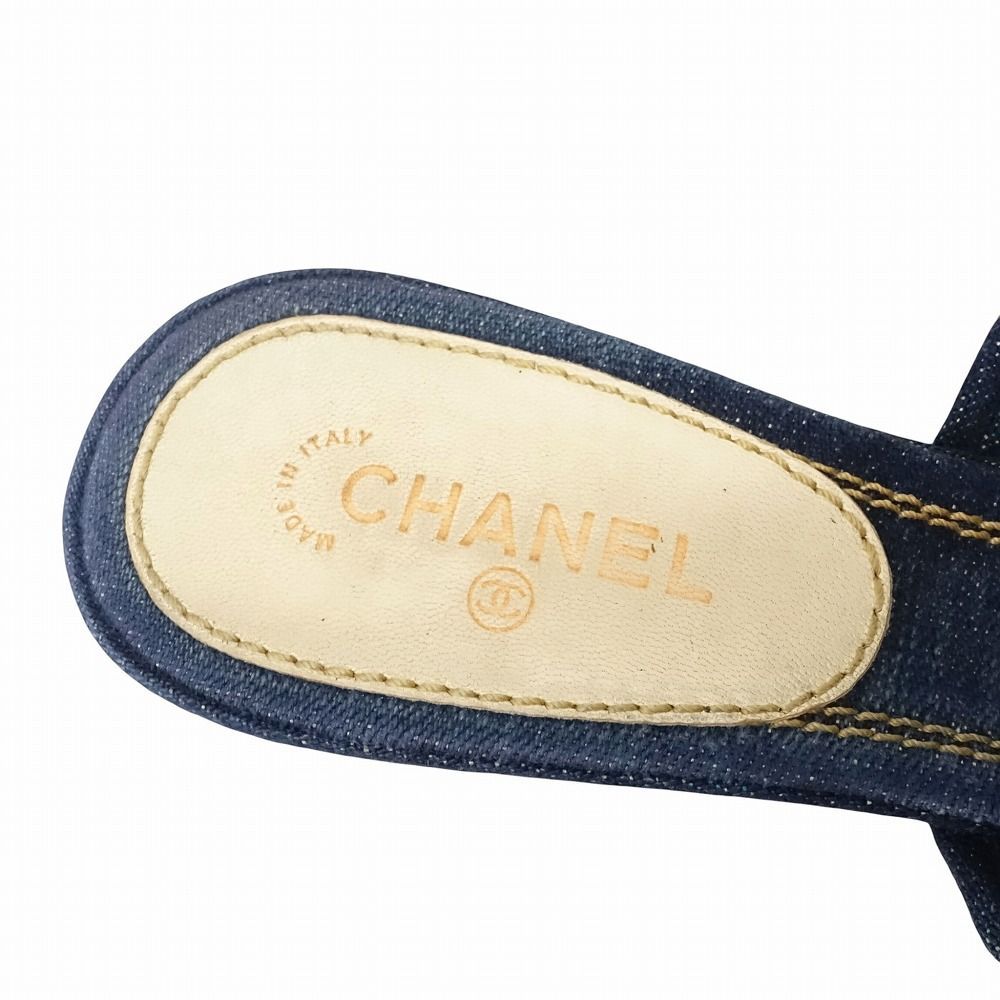 CHANEL シャネル デニム カメリア サンダル ミュール ロゴ リベット