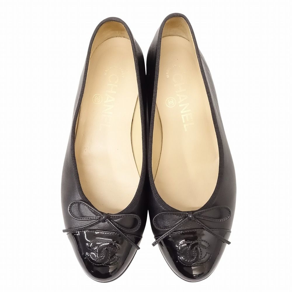 CHANEL バレーシューズ ココマーク フラット ベージュ 黒 サイズ34