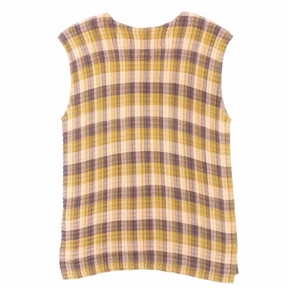 me ISSEY MIYAKE ベージュ プリーツ ノースリーブチュニック 24aw me ISSEY MIYAKE ミー イッセイミヤケ チェック柄 メッシュ