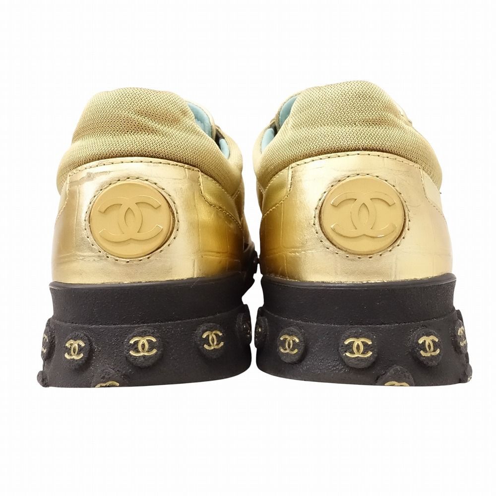 CHANEL シャネル ゴールド スニーカー ロゴ ココマーク レザー